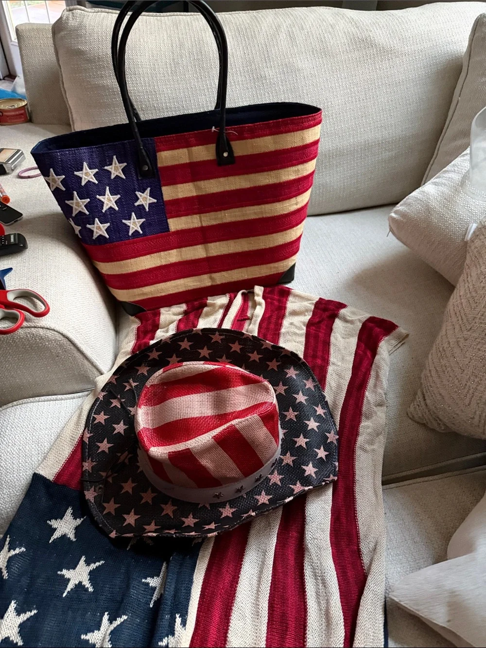 Rue21 Red White and Blue Patriotic Woven Tote with Matching Hat